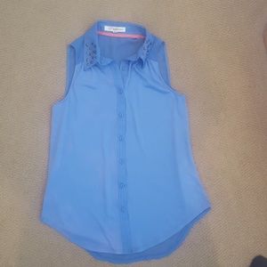 Blue collared button up tank top